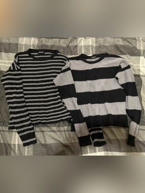 Ardene Black & White Striped Knit Top